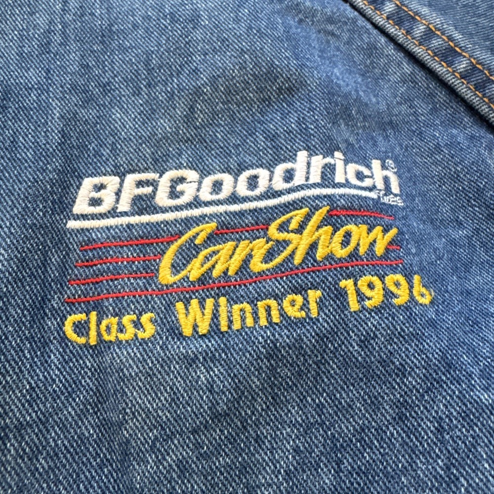 Vintage Denim Bomber Jacket Mens M Super Chevy Parts Plus BFGoodrich Car Show - Picture 7 of 9